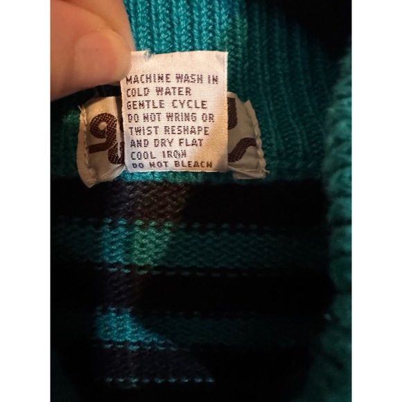 Gerard Works Vintage Striped Cardigan Sweater Teal Black Knit Button Up Womens M - Picture 4 of 4